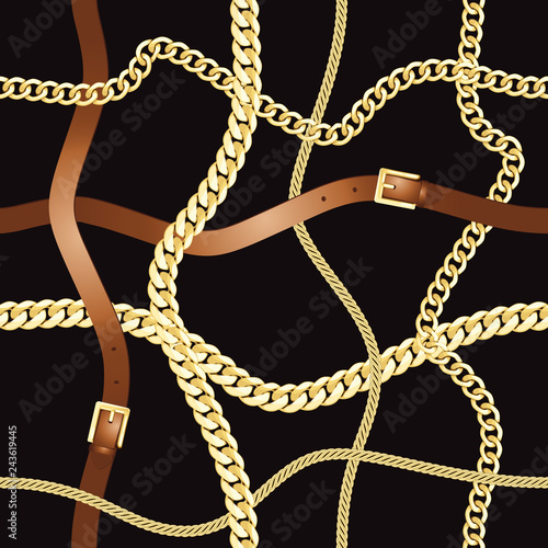 Belts and gold chain check seamless pattern