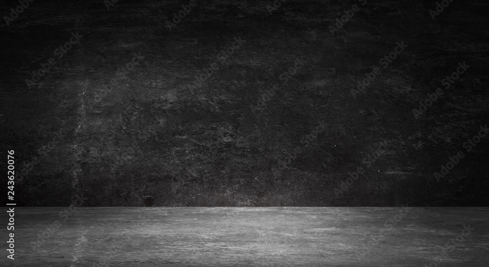 Empty black studio room. Dark background. Abstract dark empty studio room texture.  Product showcase spotlight background. Dark Studio Gallery - obrazy, fototapety, plakaty 