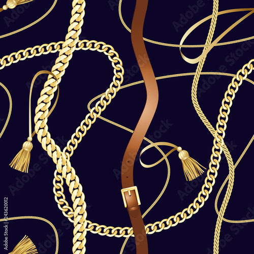 Belts and gold chain luxury seamless pattern