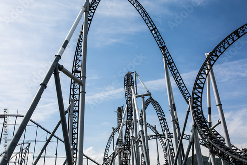 Extreme roller coaster blue sky scary abstract
