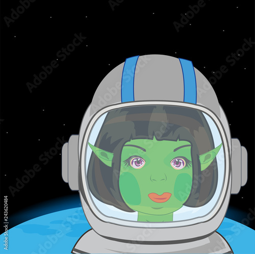 Fairy-tale essence girl troll in cosmos.Vector illustration