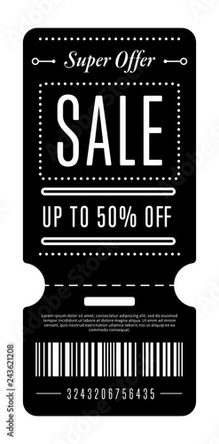 Black coupon with white sale writing and up to 50% discount offer