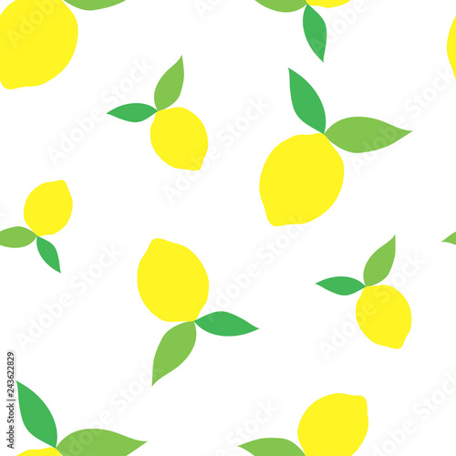 Seamless pattern with lemons on white background. Vector illustration in flat style