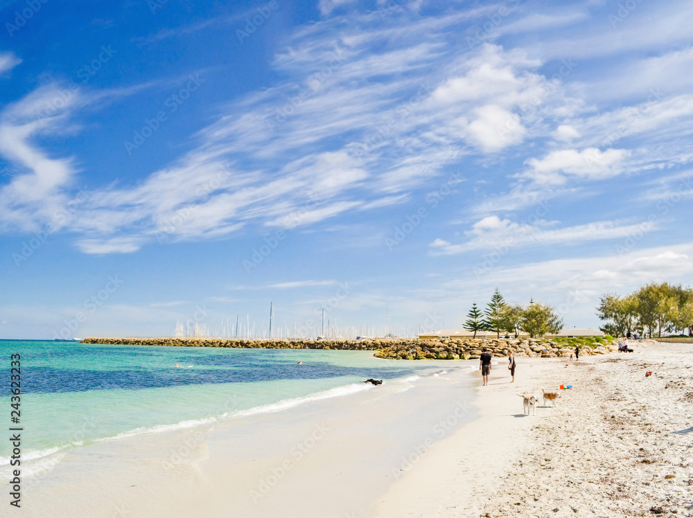 Fremantle Port Beach in Western Australia Perth, a stunning sea view from the beach with amazing cloudy sky