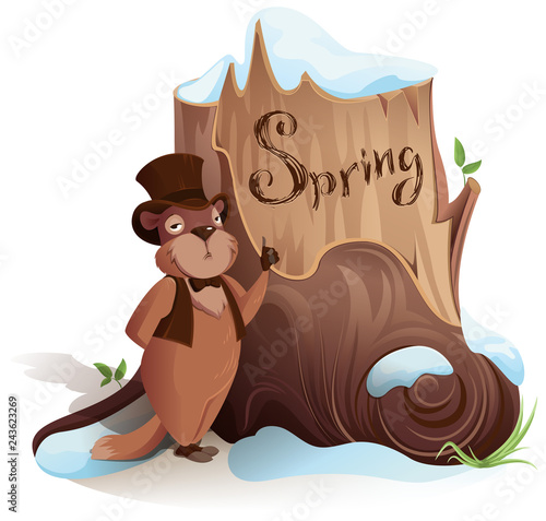 Groundhog Day. Marmot announces early arrival of spring