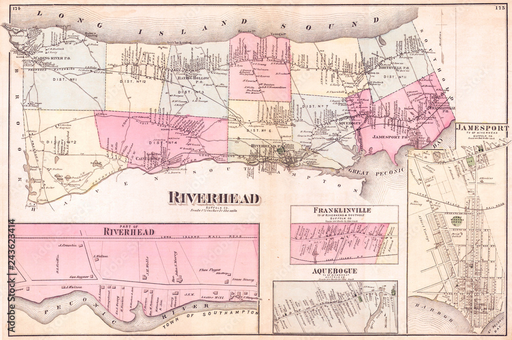 1873, Beers Map of Riverhead, Suffolk County, Long Island