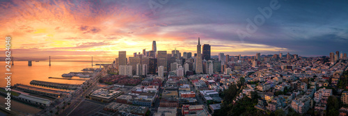 Panoramic View of San Francisco Skyline at Sunrise