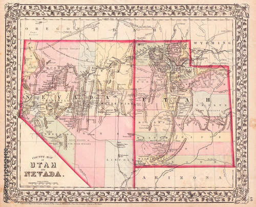 1872, Mitchell Map of Utah and Nevada
