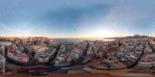 Canvas Print 360 degree sphere aerial panoramic photo taken in Benidorm Alicante in Spain, drone 360 degree photo