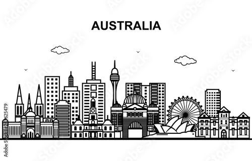 City in Australia Cityscape Skyline Line Outline Illustration