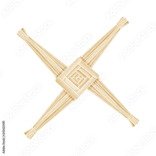 Brigid's Cross made of straw. Wiccan pagan symbol isolated element