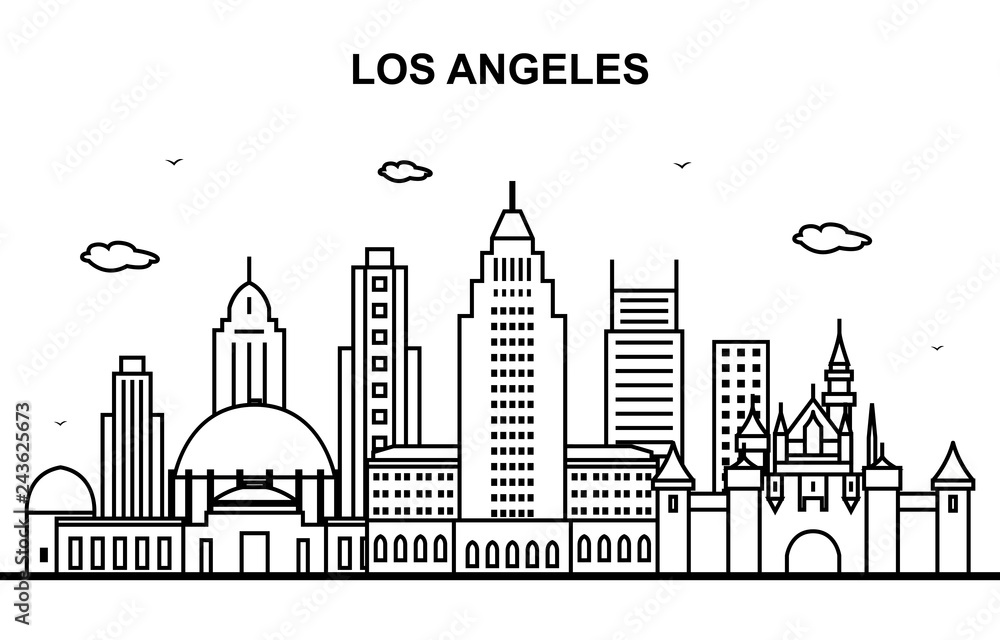 Los Angeles City Tour Cityscape Skyline Line Outline Illustration