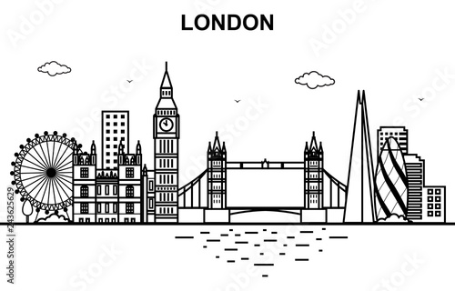 London City Tour Cityscape Skyline Line Outline Illustration