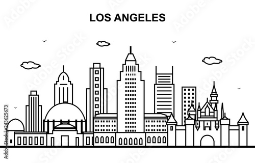 Fototapeta Naklejka Na Ścianę i Meble -  Los Angeles City Tour Cityscape Skyline Line Outline Illustration