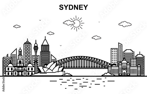Sydney City Australia Cityscape Skyline Line Outline Illustration