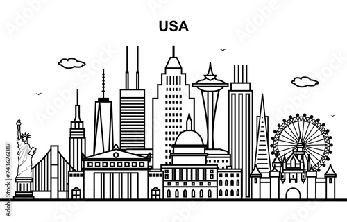 United States America City in USA Cityscape Skyline Line Illustration