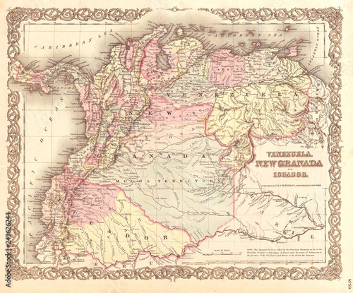 1855, Colton Map of Columbia, Venezuela and Ecuador