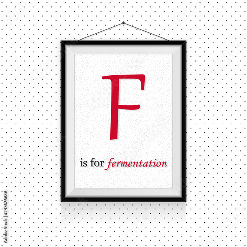 Alcohol expressions ABC in frame hanged on the wall - F letter is for fermentation
