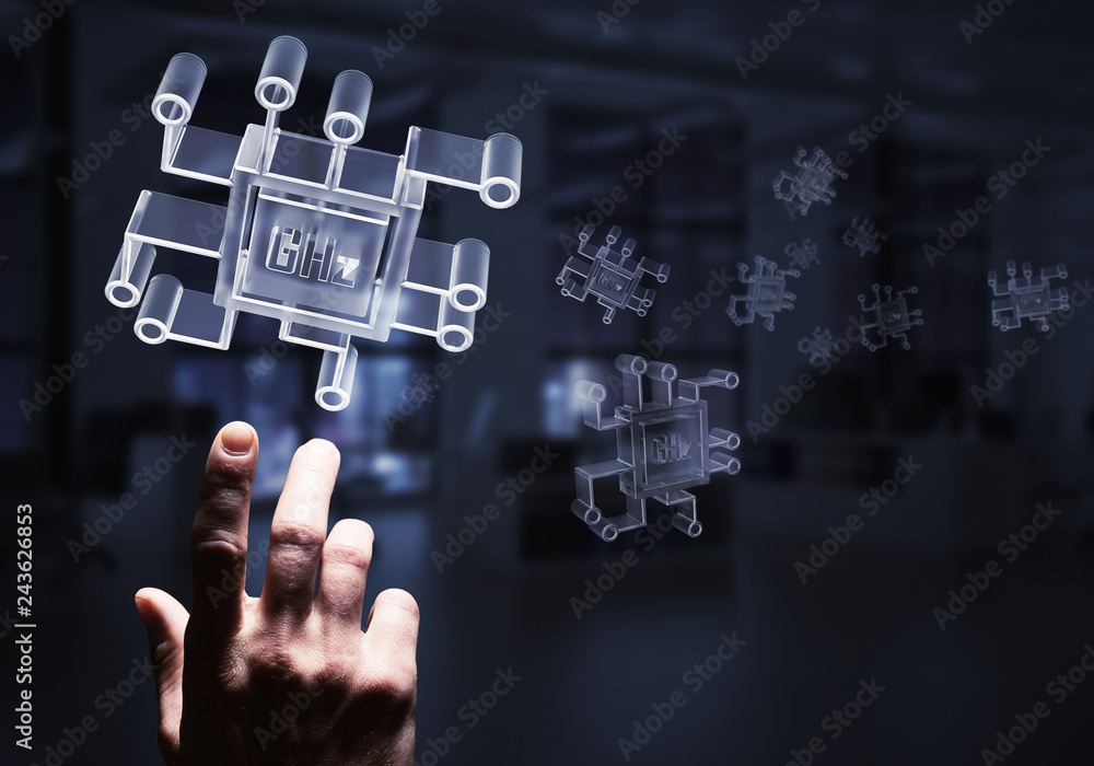 Computing and innovation concept with chip icon. Mixed media Computing and innovation concept with chip icon. Mixed media
