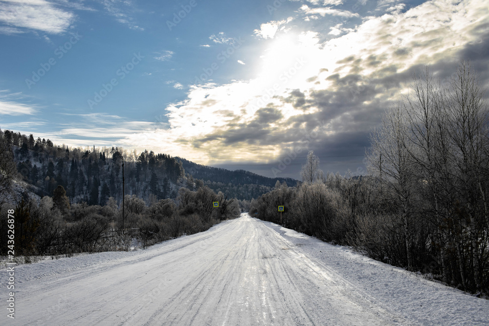 snowy mountain road