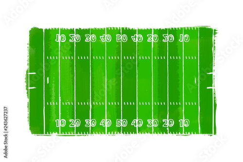 Image of a football field on a white cardboard. Tactics of the game. The concept of the game of American football. Flat lay, top view.