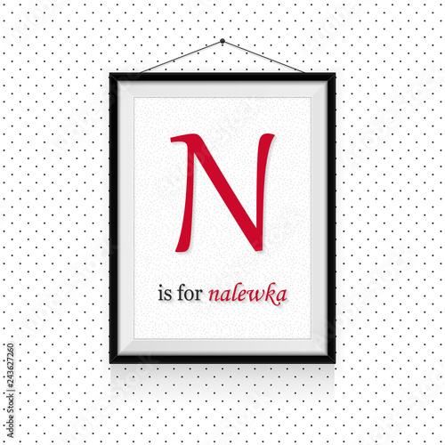 Alcohol expressions ABC in frame hanged on the wall - N letter is for nalewka