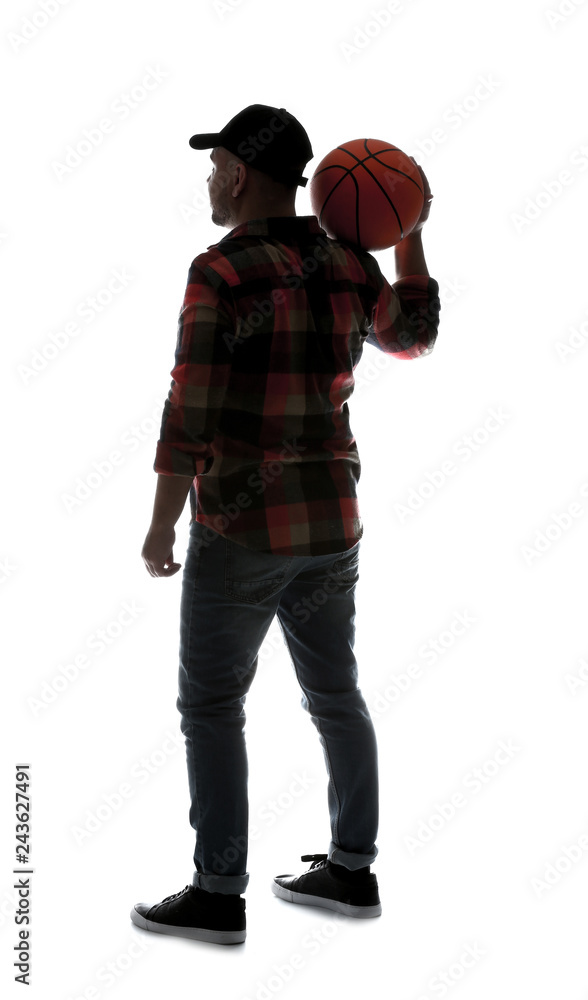 Silhouette of man playing basketball on white background Silhouette of man playing basketball on white background