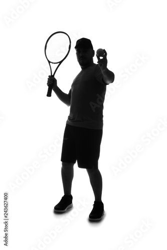 Silhouette of man playing tennis on white background © Pixel-Shot