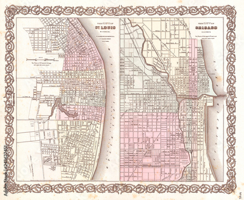 1855, Colton Plan or Map of Chicago, Illinois and St. Louis, Missouri photo