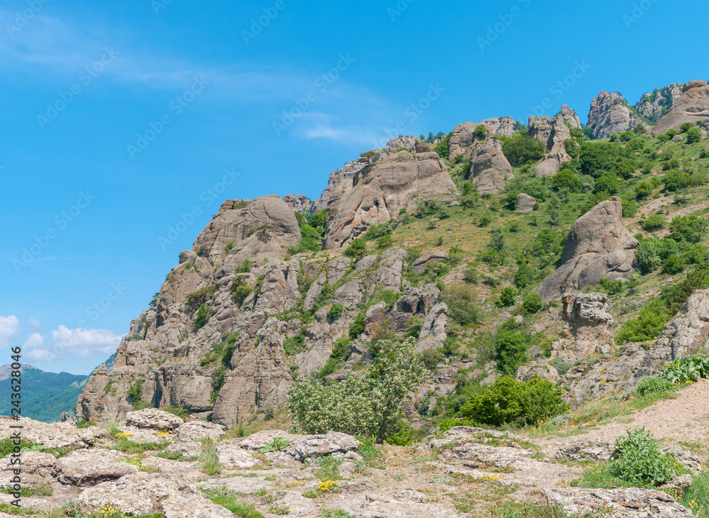 Mountain landscape in Valley of Ghosts near Alushta resort, Crimean peninsula