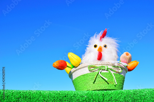 easter chicken and flowers