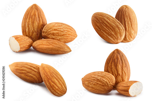 Set of almonds, isolated on white background