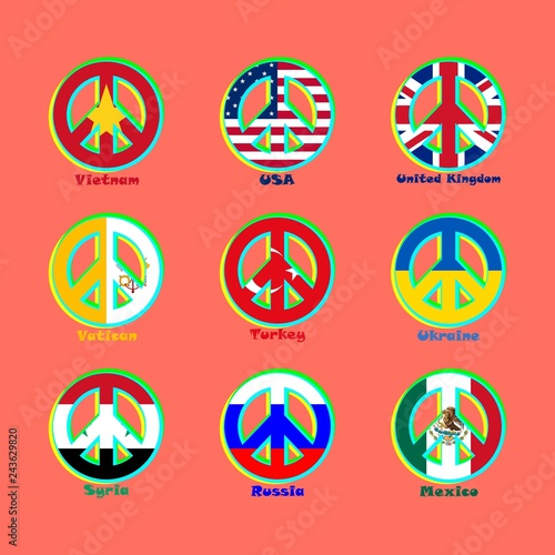 Flags countries of the world as a sign of pacifism