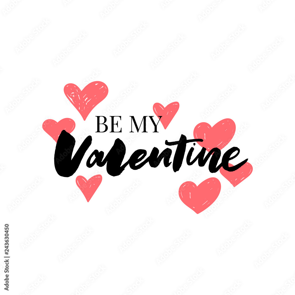 Valentines day typography illustrations. Postcard with heart silhouette and text Be my Valentine . Valentine's Day flier template