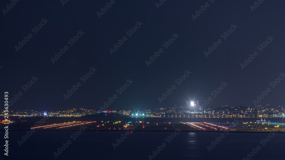 Aerial view of the airport of Nice in South France timelapse