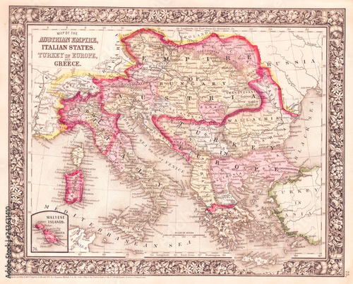 1864, Mitchell Map of Italy, Greece and the Austrian Empire