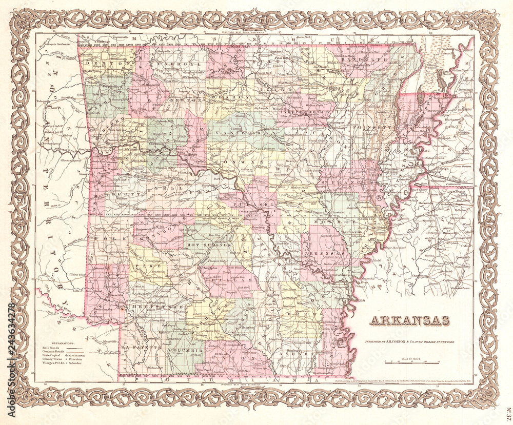 Old Map of Arkansas 1855