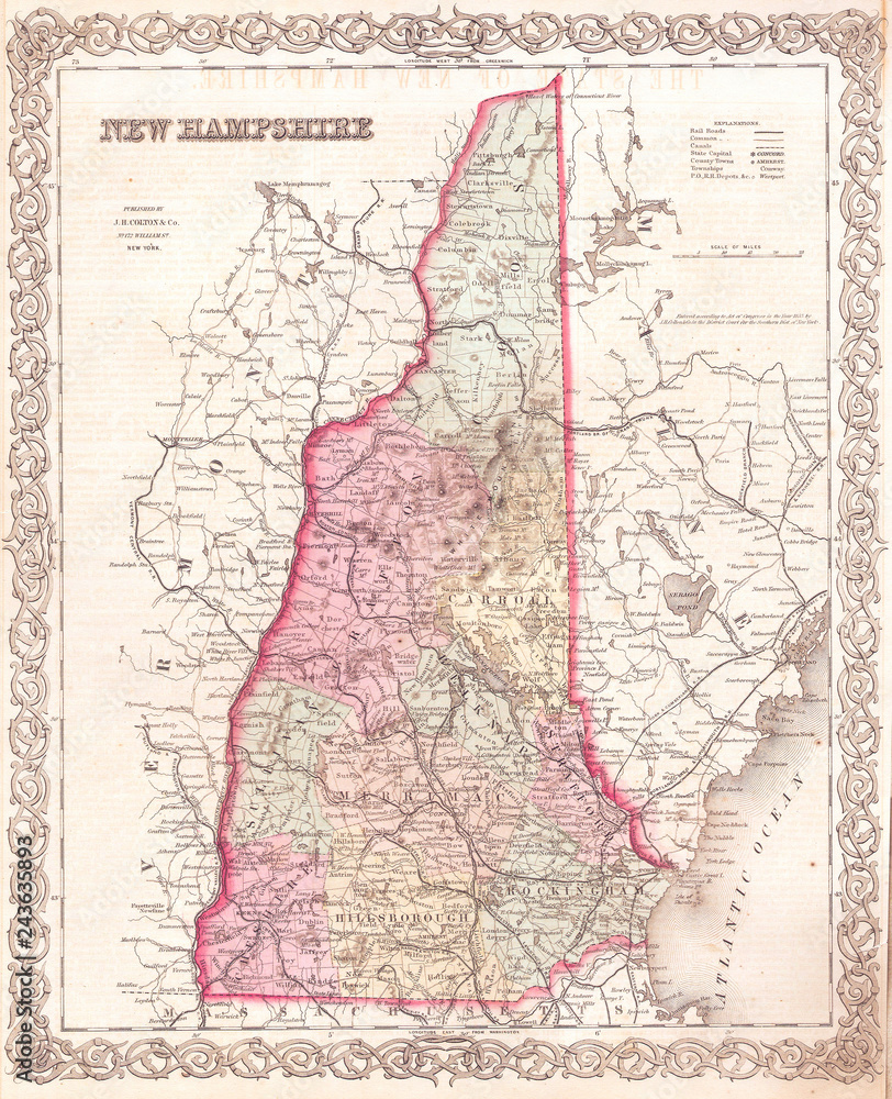1855, Colton Map of New Hampshire