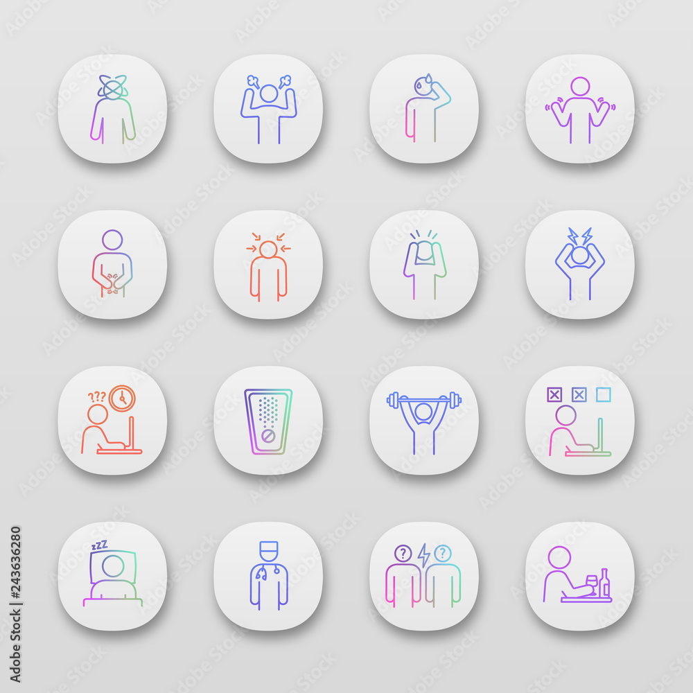 Emotional stress app icons set Emotional stress app icons set