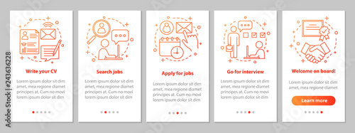 Job searching onboarding mobile app page screen with linear conc