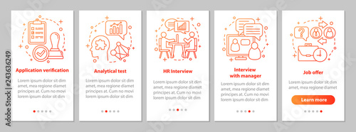 Headhunting onboarding mobile app page screen with linear concep