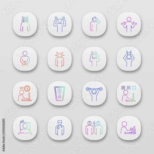 Emotional stress app icons set