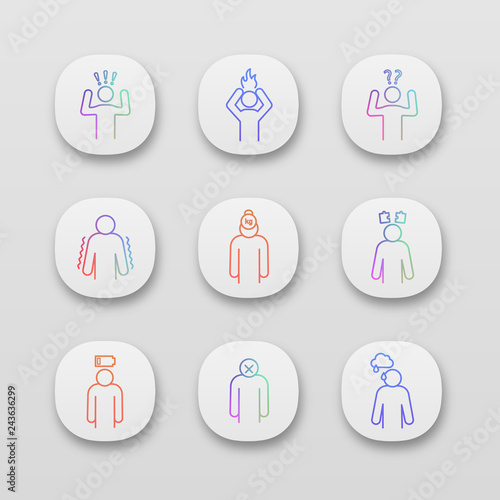 Emotional stress app icons set