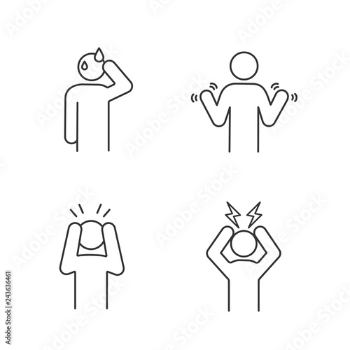 Emotional stress linear icons set