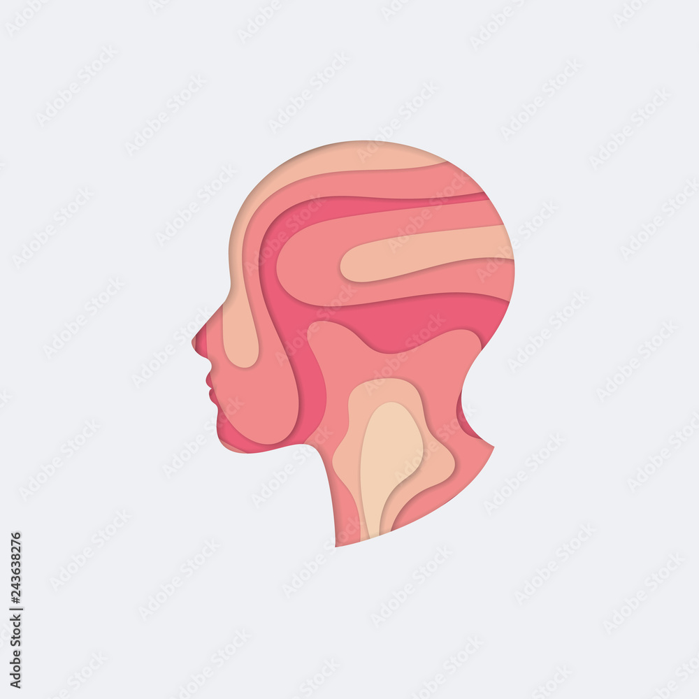 Face silhouette in profile with shadow. Cut paper isolated on a white background.Vector illustration.