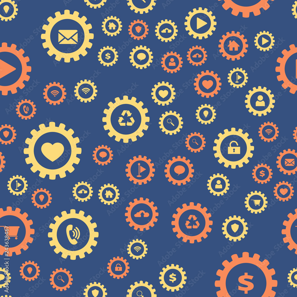 Gears and computer icons. Seamless vector EPS 10 pattern Gears and computer icons. Seamless vector EPS 10 pattern