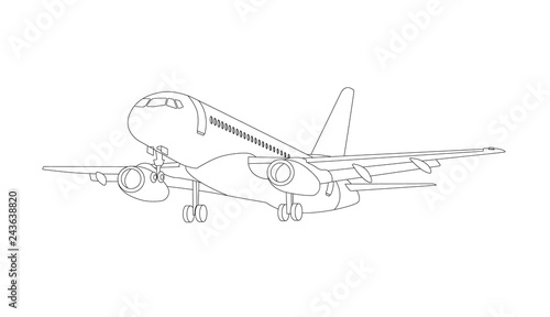 Airplane icon vector illustration. Airplane flight travel symbol. Flat plane view of a flying plane stock vector image