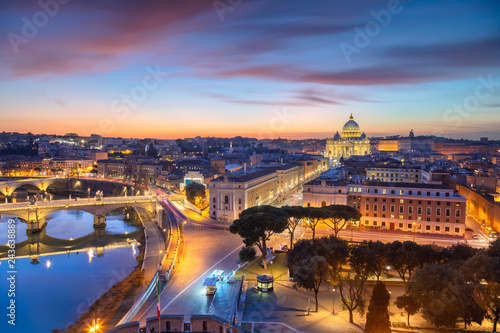 Rome, Vatican City. Aerial cityscape image of Vatican City with the Saint Peter Basilica, Rome, Italy during beautiful sunset.