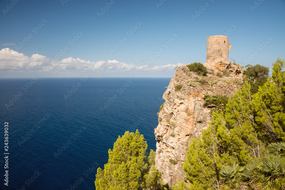 Torre des Verger - historical watchtower near Banyabufar, Mallorca islan, Spain
