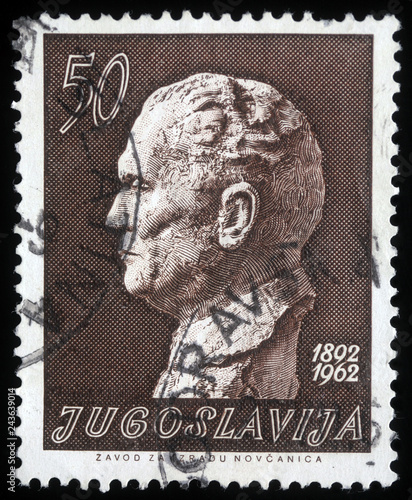 Stamp printed in Yugoslavia, is depicted Josip Broz Tito, circa 1962 photo